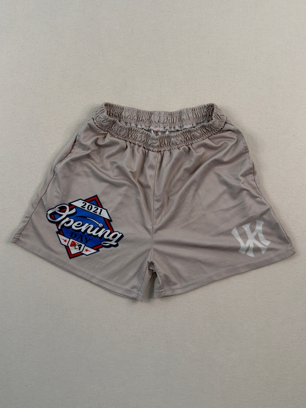 Y2K New York Yankees Opening Day Athletic Shorts Beige MLB Streetwear